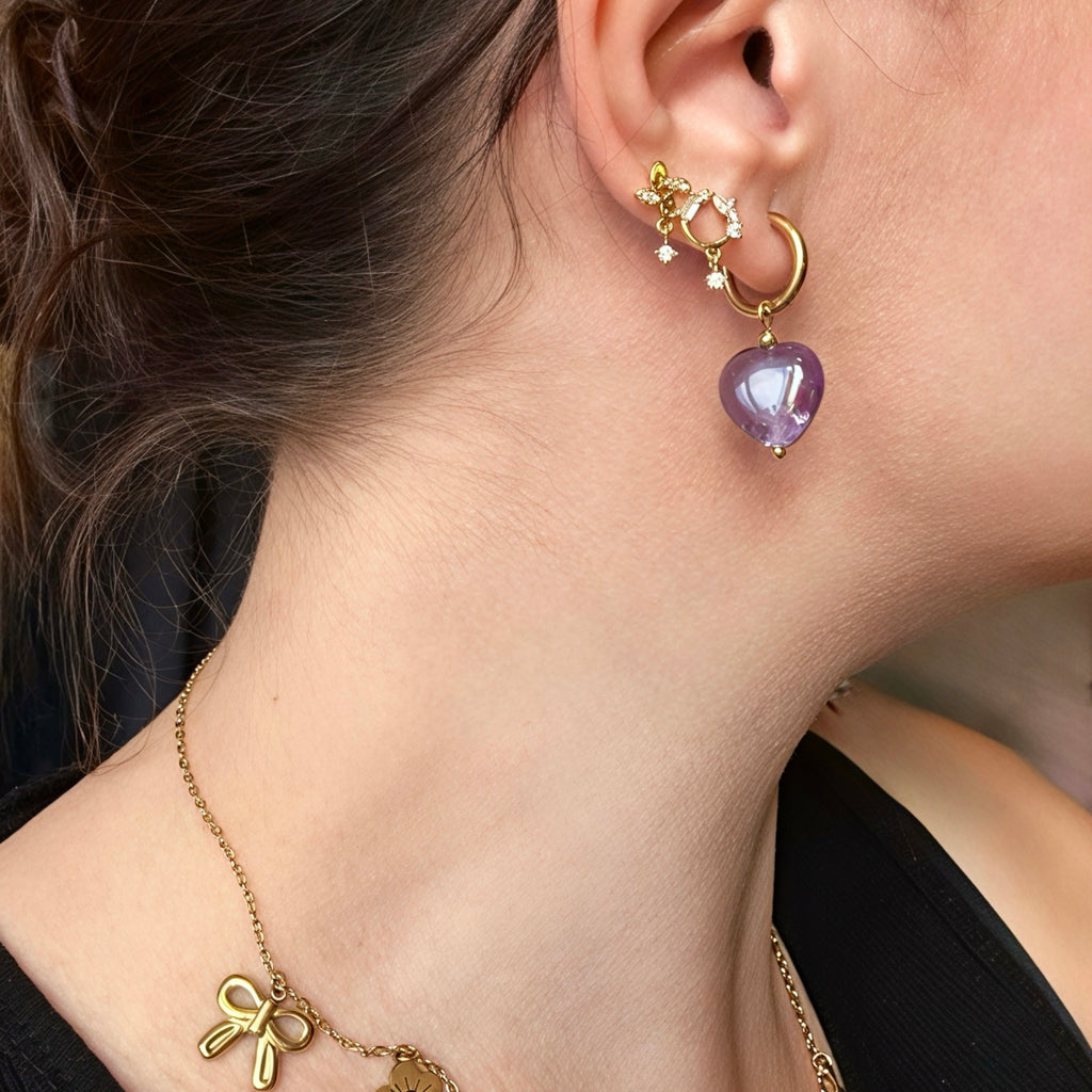 Boucles Purple Hearts - acier inoxydable