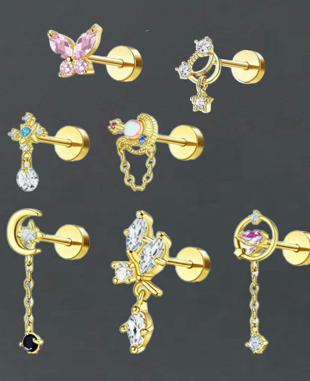 Piercings Pink Planets - acier inoxydable