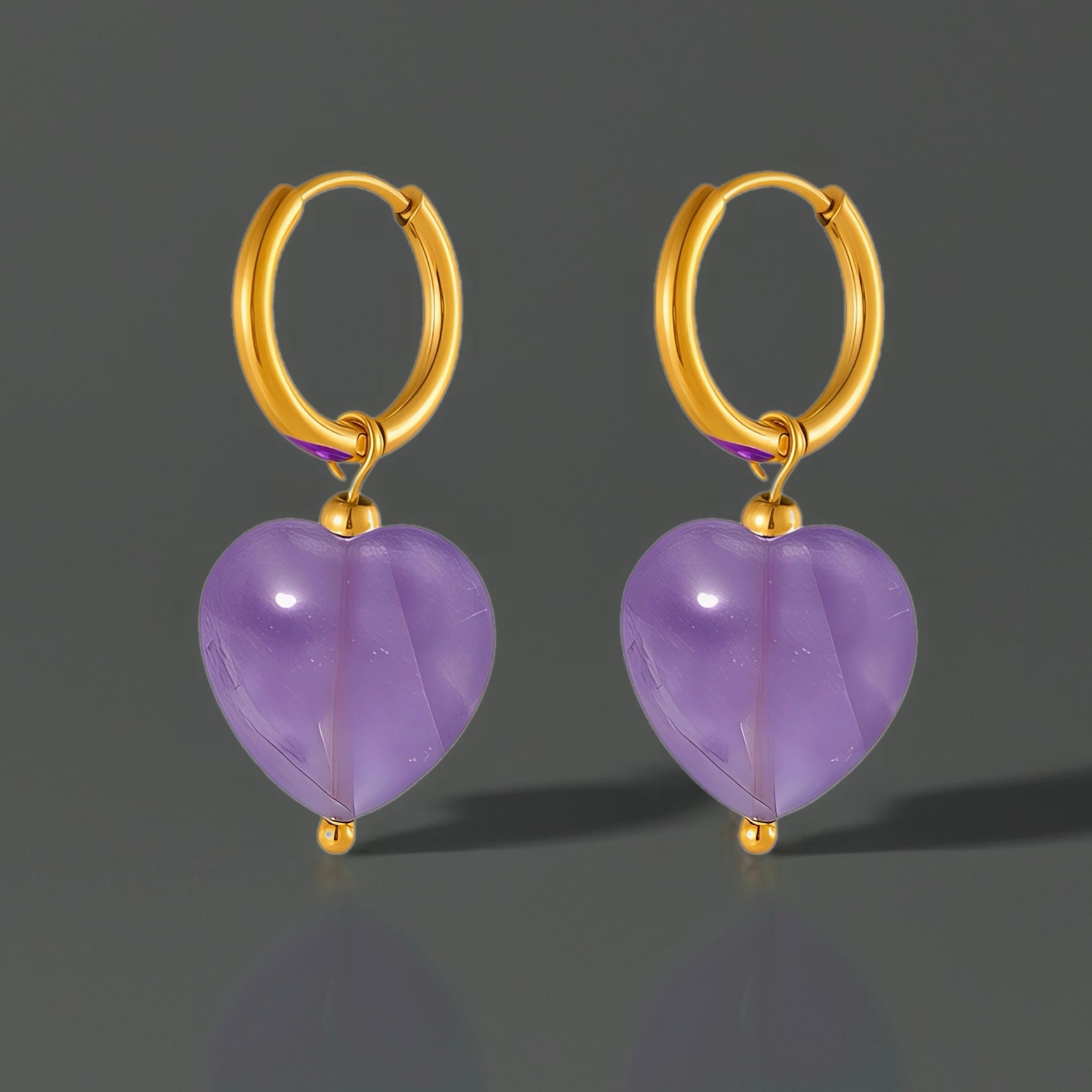 Boucles Purple Hearts - acier inoxydable